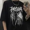 Nuevos Productos Europeos y Americanos 2025 Estilo Gótico Europeo y Americano Top de Diablo Manga Corta Casual Top de una Pieza Algodón Negro Cuello Redondo