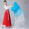 Abanico de baile con degradado azul lago, abanico de danza clásica, abanico de seda largo, abanico de baile cuadrado, copia de koi, accesorios de actuación de danza de apertura