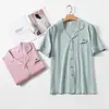Pijama Feminino Cardigan Manga Curta Verão Algodão Amigo da Pele Tamanho Grande Solto Confortável Fresco Roupa de Casa Feminina para o Verão