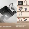 Fregadero Pequeño Negro Repujado para Uso Doméstico, Lavabo Bajo Encimera de Isla de Cocina de Acero Inoxidable 304, Fregadero de Lavaplatos Nano Antibacterial para Barra de Bar