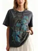 Cadena Inteligente de Sabiduría Suministro transfronterizo personalizado Camiseta versátil estilo americano vintage lavada de manga corta para mujer con estampado, corte holgado y hombros caídos