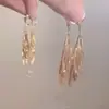 """Ramas Doradas y Hojas de Jade" Hilo para Oreja con Borla de Hoja Dorada Lujo Ligero Exquisito para Rostro Redondo Grande Pendientes de Clip Versátiles"""