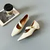 Sapatos Mary Jane delicados estilo francês para mulheres com uma única tira, bico fino, corte baixo, novo modelo outono 2026, sapatos de couro de salto médio