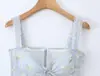 Atacado Primavera 2026 Novo Estilo Europeu e Americano Vestido Camisola Feminino Azul Floral Espinha de Peixe Cintura Marcada 7806