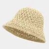 Chapéu de Pescador de Palha Vazado de Verão para Mulheres, Viagem ao Ar Livre, Férias na Praia, Chapéu de Sol Respirável, Chapéu Bucket Fashionável para Afinar o Rosto