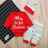 Mono de una pieza con letras de manga larga para primavera y otoño de Navidad, ropa para trepar, conjunto de tres piezas para niñas y niños, estilo ins