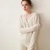 Cardigã de cashmere com acabamento em renda, suéter feminino de manga curta, cardigã de lã tricotado, manga longa, novo estilo outono/inverno