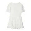 Vestido Corto de Verano Sexy con Escote en V, Botones al Frente, Calado Bordado, Mangas Cortas, Estilo Europeo y Americano, Ceñido a la Cintura, Ajustado, para Vacaciones