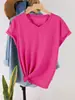 Moda Europeia e Americana Simples Cor Sólida Gola V Tops Camisetas de Manga Curta Femininas Atacado na Amazon e Ebay