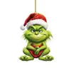 Chapéu de Natal Transfronteiriço Grinch Pingente de Bebê Decoração de Feriado de Natal Árvore de Natal Pingente Plano de Acrílico Ornamento