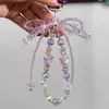 Cadena para Teléfono Morada con Lazo y Perlas Dulces, Diseño de Nicho, Cadena Resistente para Colgar, Llavero, Accesorio Colgante para Bolso