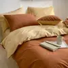 Juego de ropa de cama de algodón 100% de grado A para maternidad e infantil, juego de cuatro piezas de algodón puro con un diseño de dos tonos simple y de alta gama, que incluye funda de edredón, sábana plana y sábana bajera