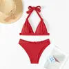 Traje de baño Nuevo Estilo 2026 para Mujer, Estilo Europeo y Americano, Color Sólido, Triángulo con Amarre, Bikini Sexy para Playa sin Espalda, Amazon