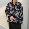 Camisa Casual Masculina e Feminina com Estampa de Bolinhas por Toda a Peça Estilo Outono de Hong Kong Retrô Gola Pontuda Manga Longa Popular Versátil Solta