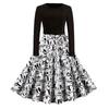 AliExpress ebay Amazon outono e inverno em torno do pescoço manga comprida preto combinando bolinhas redondas impressão grande swing vestido de fita