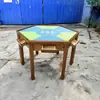 Mesa de comedor hexagonal de madera maciza tallada, mesa y sillas, mesa de comedor antigua retro estilo chino, mesa para ajedrez y cartas, mesa hexagonal o pentagonal para cinco personas, mesa Dou Dizhu