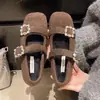 ¡Versión de piel de oveja! Zapatos Mary Jane con Pedrería Francesa para Mujer, Planos de Punta Cuadrada con Piel Sintética de Peluche, Planos Cálidos de Algodón