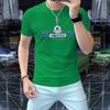 Nueva camiseta de manga corta de moda europea para hombre, verano, textura de seda, alta gama, con pedrería en relieve, camiseta casual de media manga