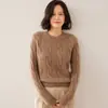Outono/Inverno 2026 Novo Suéter Feminino de Cashmere com Gola Redonda e Trança Grossa Cor Sólida Suéter Base Tricotado Suéter Solto Emagrecedor