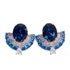 Pendientes de Lujo Ligero Estilo Palacio Retro en Forma de Abanico con Corindón Rojo, Zafiro y Circonita, Pendientes de Diseño de Nicho de Gama Alta para Mujer