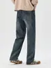 Roupas Masculinas Fengshe / Outono 2026 Novo Azul Solto Casual Cintura Elástica Stretch Jeans Calça de Perna Reta