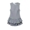 Para Comercio Exterior Transfronterizo Europeo y Americano Ropa de Mujer Aliexpress Más Vendido Moda de Verano Sin Mangas Cuadros Decoración en Capas Vestido Corto
