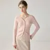 Suéter de Caxemira Novo Outono e Inverno Feminino 100% Caxemira Pura Cardigan com Manga Flare Botões Cor Sólida Malha Camada Base Estilo Engrossado