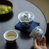 Taza Express azul y blanco antigua, juego de té kung fu de color antiguo fácil de usar, juego de té de viaje, bolsa portátil, una tetera, dos tazas, una sola burbuja
