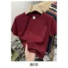 Camiseta básica de manga corta lisa sin pelusa de algodón puro de alto recuento + tacto de algodón-spandex, corte ajustado, versión lisa