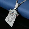 Collar para Hombre de Estilo Hip-Hop Europeo y Americano Transfronterizo de Cobre Incrustado con Zirconia de Colores Retrato Colgante Trébol de Cuatro Hojas Retro Completo con Diamantes Personalizado Moderno