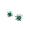 Mu Jing Joyería 2026 Nuevo Modelo Plata S925 5*5mm Forma de Pagoda Flor de Esmeralda Sintética Pendientes Pequeños Versátiles para el Trayecto al Trabajo