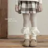 Zapatos y calcetines para niñas, otoño e invierno, con bordes rizados, moño y dulce detalle de encaje floral, de altura media hasta la pantorrilla