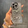 Funda Brillante de Estrella de Diamante Adecuada para Apple 18 Pro Max Marco de Pedrería Galvanizado Funda de Teléfono iPhone 17 con Lazo de Perla