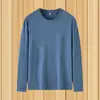 Camiseta masculina de manga longa de seda de leite 180g outono e inverno, camisa solta fina de cor sólida, tamanho grande, gola redonda, roupas de outono