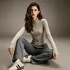 Conjunto de Dos Piezas de Terciopelo Plus de Alta Calidad para Fitness Cuello Alto Manga Larga Cremallera Cárdigan Falda Pantalón Irregular con Cordón Falso de Dos Piezas para Mujer Otoño