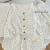 Pijama Nuevo de Verano para Mujer Algodón Nube con Almohadillas Fijas en el Pecho Ribete de Encaje Cardigan de Manga Corta Ropa de Casa Dulce de Dibujos Animados