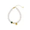 Pulseira de Pérola Natural para Mulheres, Pulseira de Jaspe Simples e Versátil, Nova Pulseira com Pingente de Saco da Sorte Estilo Chinês Nacional Venda por Atacado