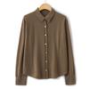 Camisa Polo de Caxemira Fina Estilo Coreano com Gola Polo Cor Clara Feminina Botões Frontais Efeito Emagrecedor Roupa de Trabalho Outono e Inverno Novo Cardigã de Tricô