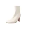 Botas Elásticas Super Stretch Femininas Botas Emagrecedoras Outono Novo Estilo Versão Coreana Bico Quadrado Zíper Traseiro Salto Agulha Botas da Moda Botas Elásticas Femininas para Tornozelo