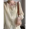 Camisa fina de verano 2023 con protección solar, blusa holgada de tencel para mujer, camisa de aire acondicionado a la moda que combina con todo para mujer