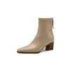 Botines elásticos de cuero ultradelgados para mujer, nuevo estilo otoño e invierno, punta cuadrada, tacón medio grueso, cierre de cremallera trasera, botines elásticos
