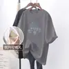 Camiseta de Amamentação de Verão Branca com Abertura Lateral, Manga Curta, Solta e Fina, para Saída Pós-parto, Top de Desenho Animado para Amamentação de Comprimento Médio