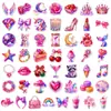 50 pegatinas caricaturescas brillantes y coquetas estilo Y2K en rosa y morado con unicornio soñador, castillo de diamantes, elementos dulces y geniales