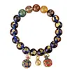 Pulsera de Cristal para Ceniza de Incienso con Lámina Dorada Multicolor y Bestia Dorada Tragadora para Mujer, Pulsera de Estilo Nacional Chino, Joyería de Año Nuevo del Dios de la Riqueza de Cinco Caminos