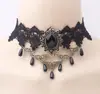Collar de Encaje de Moda Exagerada Europeo y Americano Cadena de Collar con Colgante de Flor de Rosa Negra y Gema