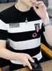 Marca Americana Tendência Transfronteiriça Seda de Gelo Masculina Manga Curta Tendência da Moda de Verão Malha Manga Meia Manga Casual Bonito Versátil Camiseta