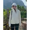 Roupa de Proteção Solar com Fio Original de Seda de Gelo UPF50+ para Mulheres, Top Tipo Capa de Verão Fino, Solto e Respirável com Aba de Borracha Preta, Jaqueta Amiga da Pele