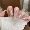 Uñas Postizas Portátiles Populares al por Mayor Rosa Nude de Gama Alta Degradado Ojo de Gato Largas Forma de Gota de Agua Manicura Portátil Piezas de Uñas Prehechas