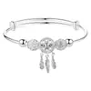 Pulsera atrapasueños ajustable de empujar y tirar para niñas, pulsera de moda chapada en plata de ley, colgante de cadena con borla, joyería estilo Mori pequeña y fresca