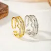 Nuevo y exquisito anillo microincrustado, chapado en cobre con oro real, anillo abierto para mujer, anillo de joyería fina versátil de nicho estilo ins